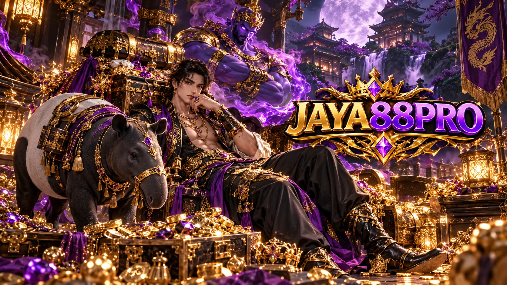 Banner JAYA88PRO wanita dengan kipas kristal di istana fantasi